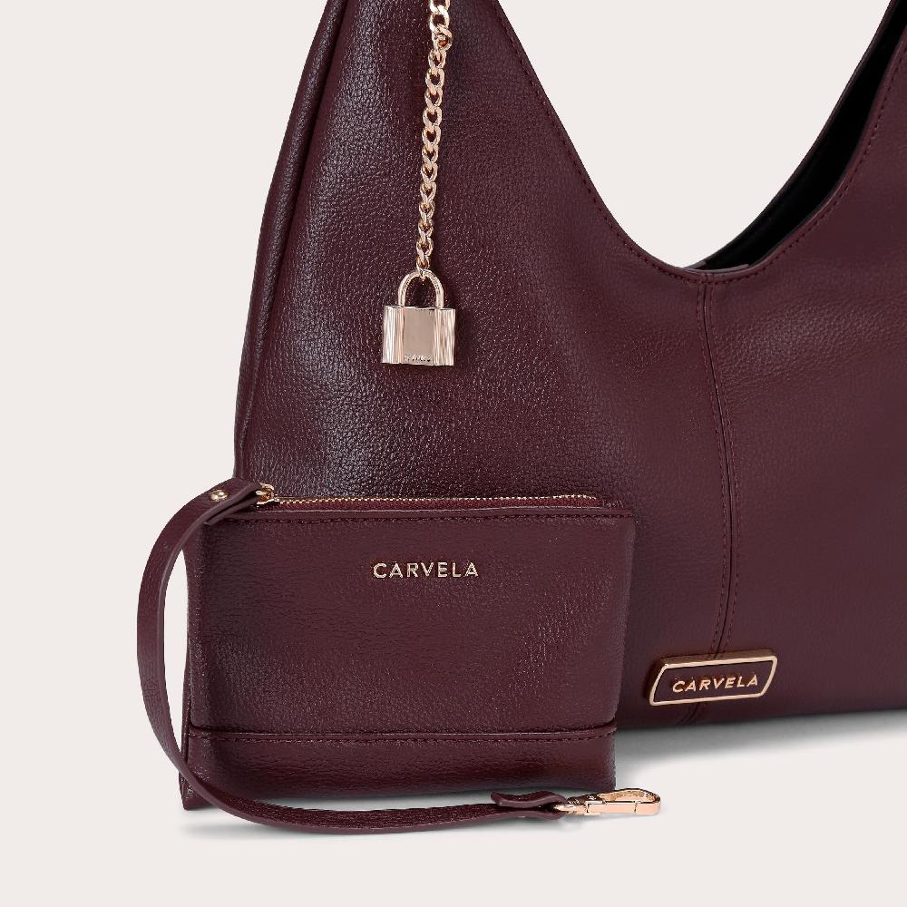 Carvela CASSIA MINI HOBO Dark Red Shoulder Bag By CARVELA