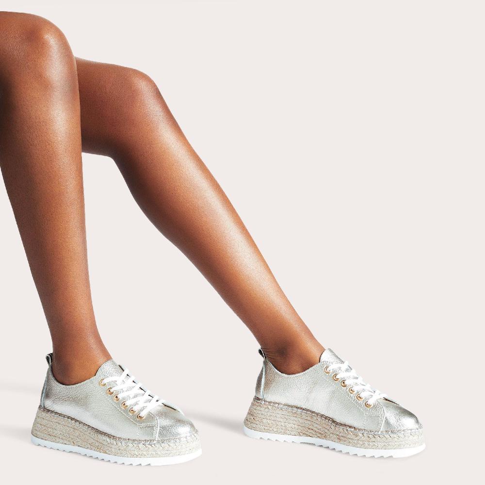 Carvela CHASE Gold Leather Espadrille Flatform Sneakers By CARVELA COMFORT