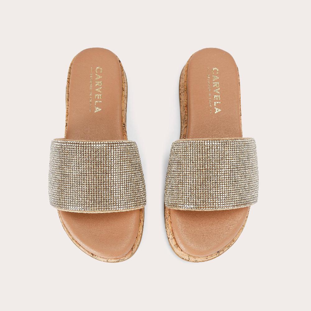Carvela CLOUD MULE Gold Crystal Slip On Sandal By CARVELA