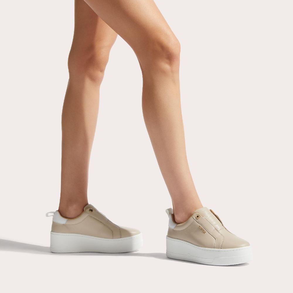 Carvela CONNECTED LACELESS Taupe Leather Trainers By CARVELA