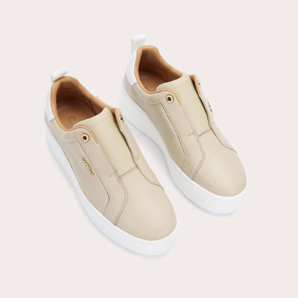 Carvela CONNECTED LACELESS Taupe Leather Trainers By CARVELA