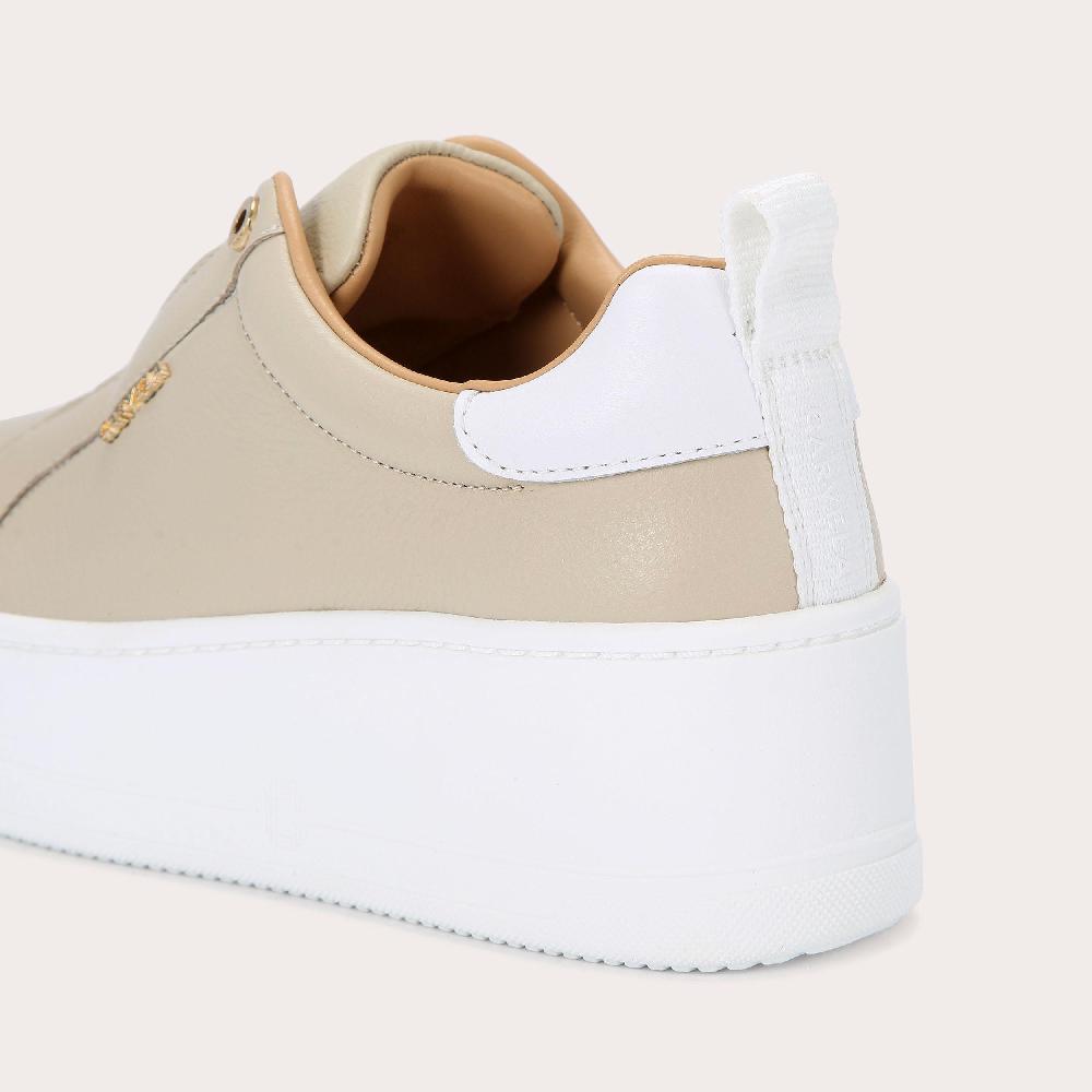 Carvela CONNECTED LACELESS Taupe Leather Trainers By CARVELA