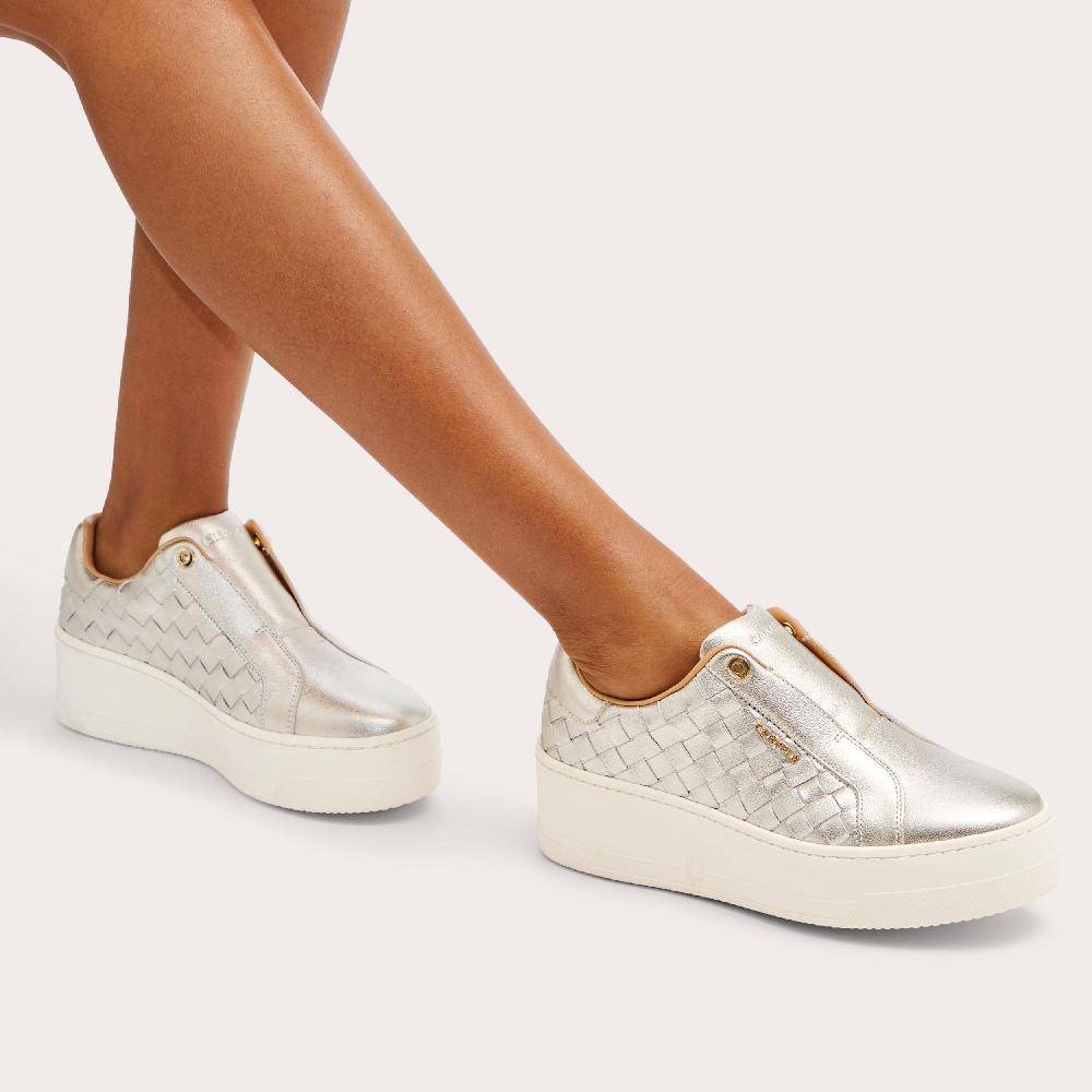 Carvela CONNECTED LACELESS WEAVE Gold Woven Trainer By CARVELA