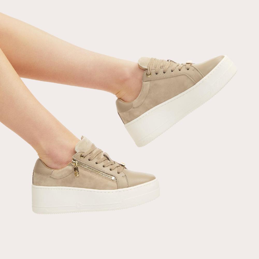 Carvela CONNECTED ZIP Beige Suede Leather Trainer By CARVELA