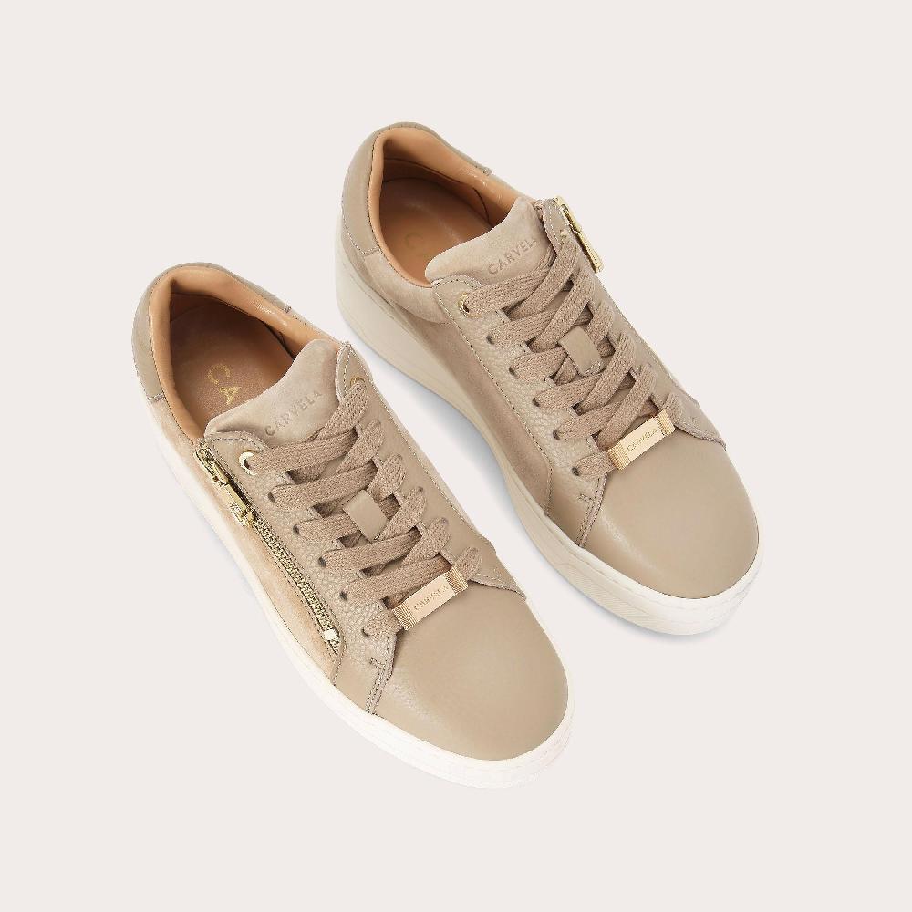 Carvela CONNECTED ZIP Beige Suede Leather Trainer By CARVELA