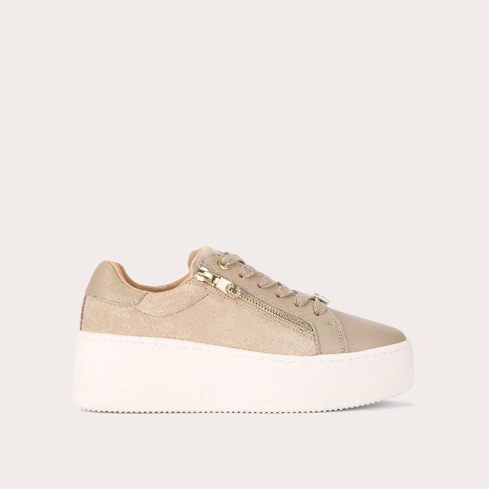 carvela CONNECTED ZIP Beige Suede Leather Trainer by CARVELA