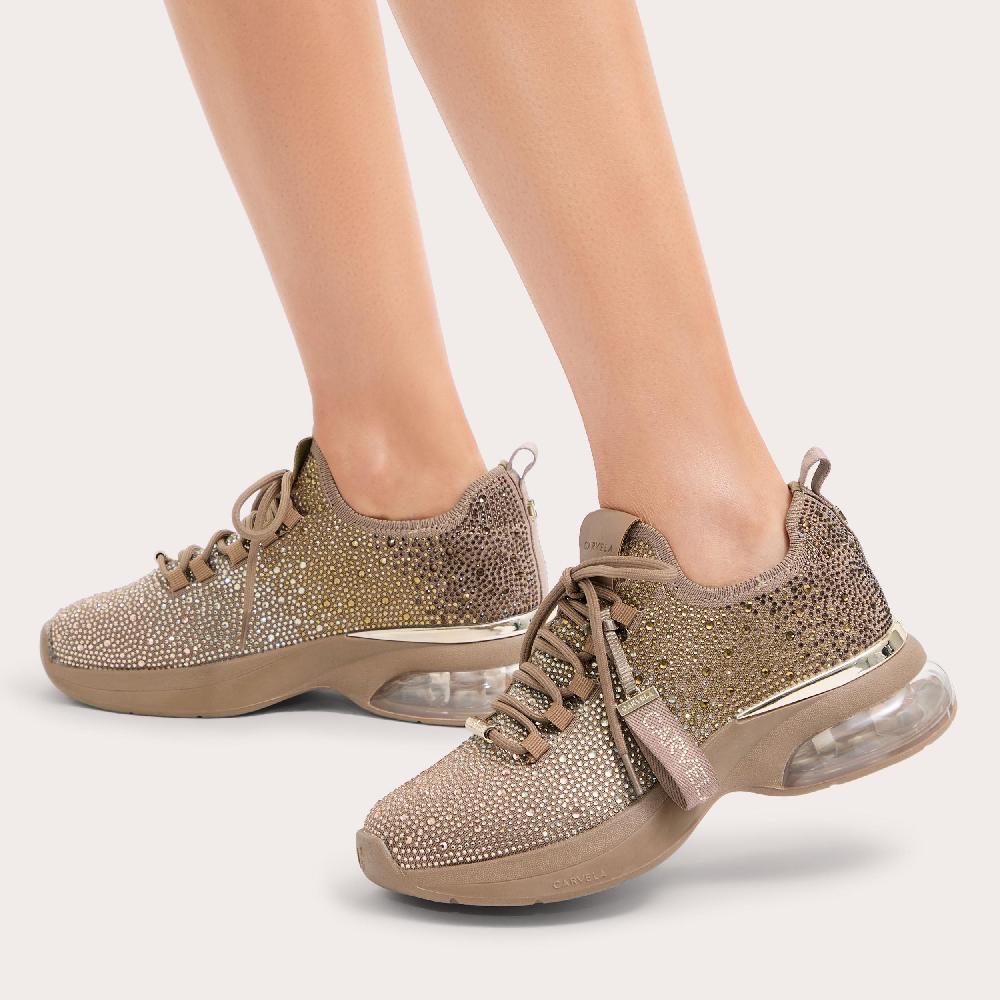 Carvela COSMIC BUBBLE JEWEL Taupe Fabric Crystal Trainers By CARVELA
