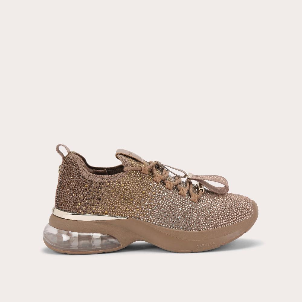 carvela COSMIC BUBBLE JEWEL Taupe Fabric Crystal Trainers by CARVELA