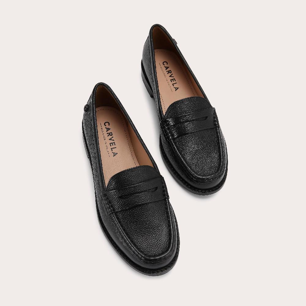 Carvela CRACKLE Black Textured Leather Loafers By CARVELA COMFORT