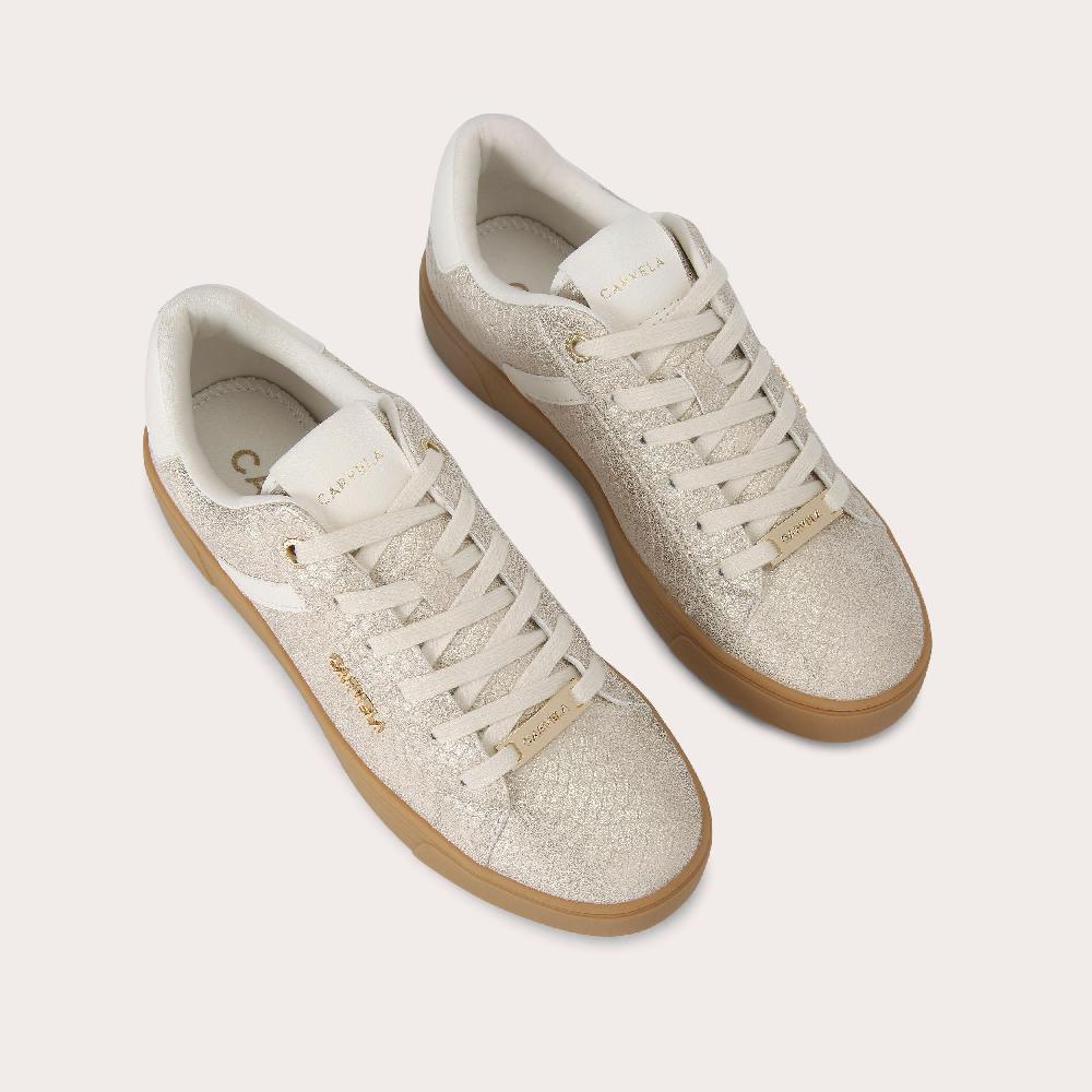 Carvela DAZE GUM Metallic Gold Snake Printed Trainer By CARVELA