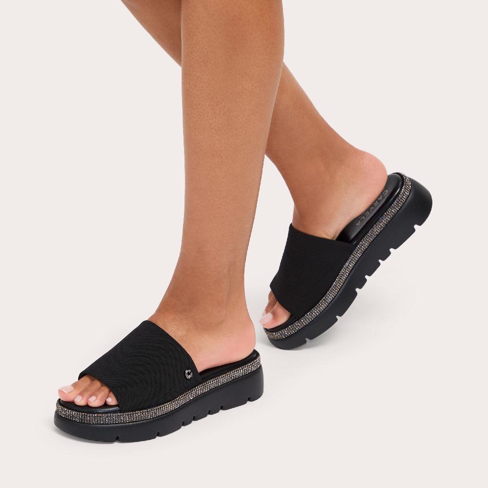 Carvela DAZZLE FLATFORM Black Crystal Flatform Sandal By CARVELA COMFORT