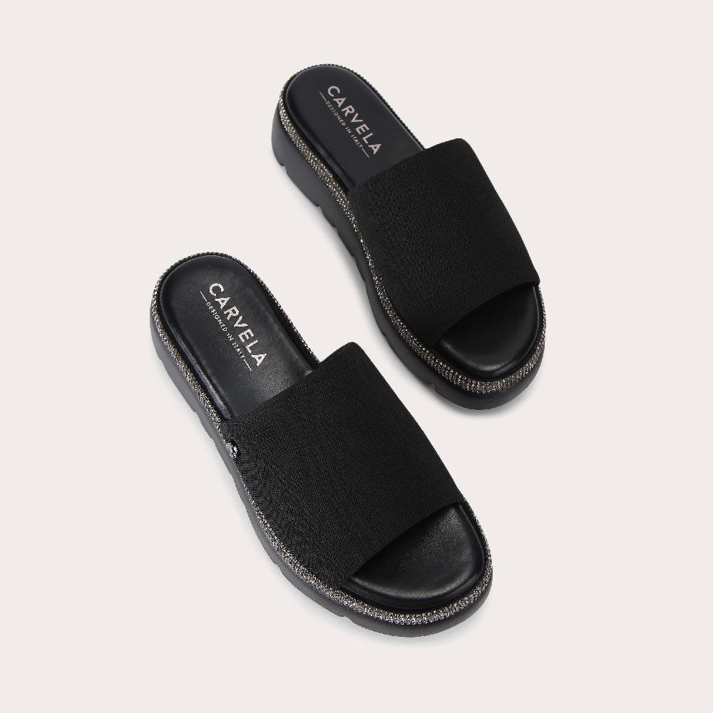 Carvela DAZZLE FLATFORM Black Crystal Flatform Sandal By CARVELA COMFORT