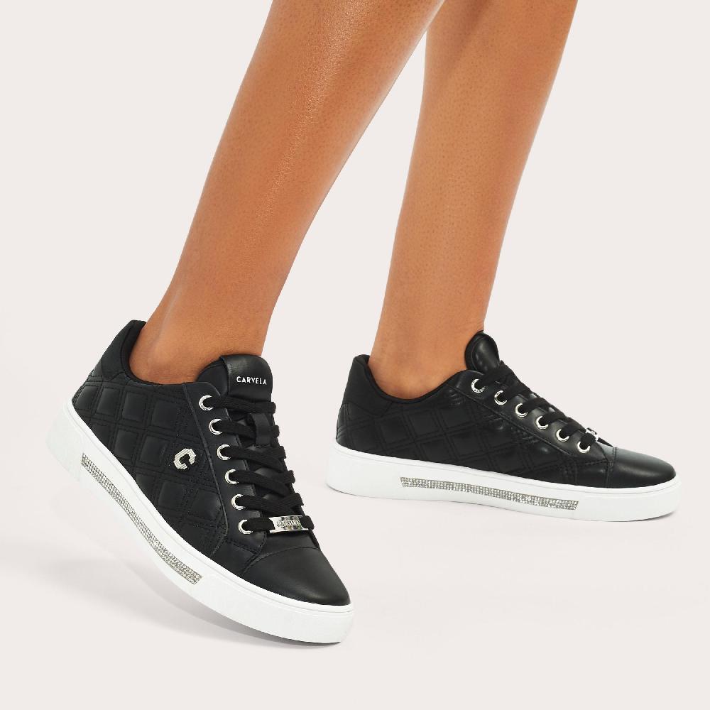 Carvela DIAMOND QUILT Black Lace Up Trainer By CARVELA