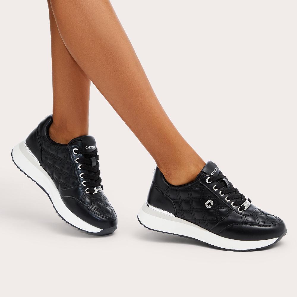 Carvela DIAMOND QUILT RUNNER Black Quilted Trainer By CARVELA