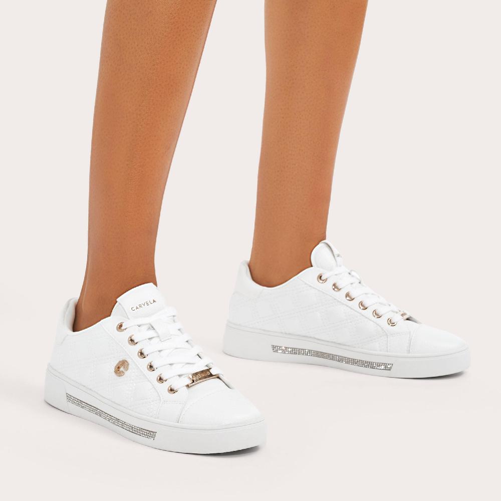 Carvela DIAMOND QUILT White Quilted Trainers By CARVELA