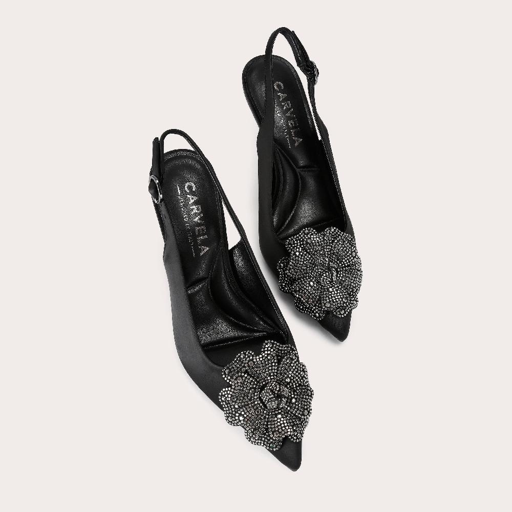 Carvela FIORE SLING Black Satin Fabric Slingback Heels By CARVELA