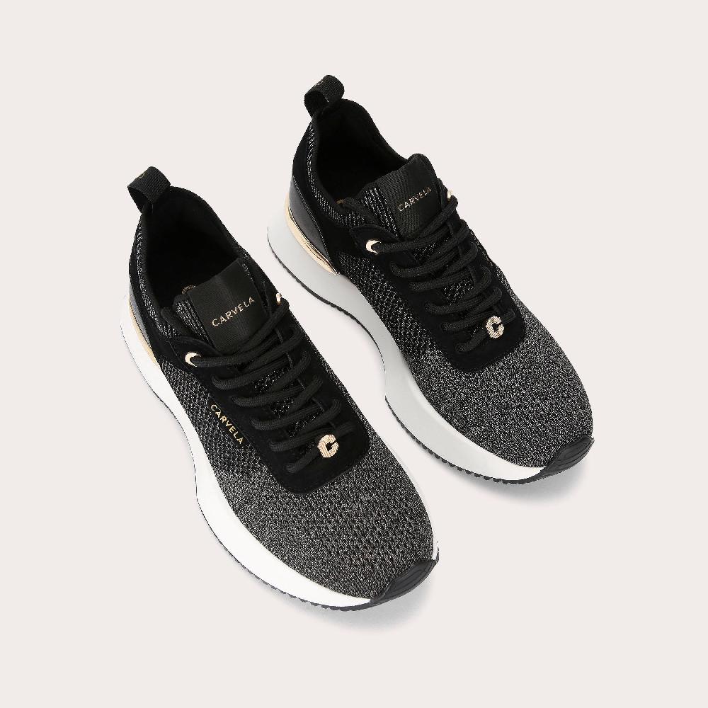 Carvela FLARE KNIT Black Glitter Fabric Trainers By CARVELA