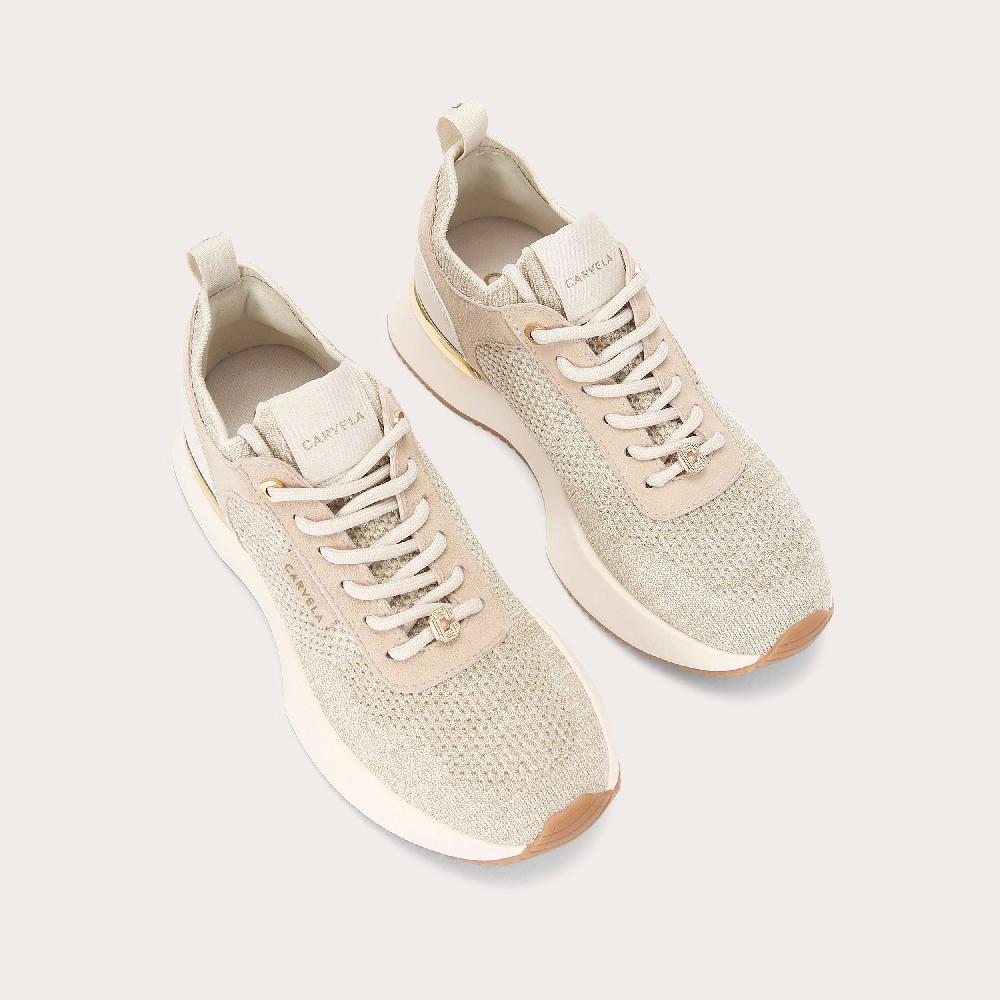 Carvela FLARE KNIT Gold Knitted Lace Up Trainer By CARVELA