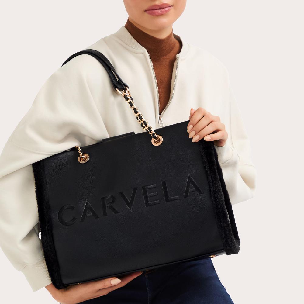 Carvela FRAME FUR TOTE Black Faux Fur Tote Bag By CARVELA