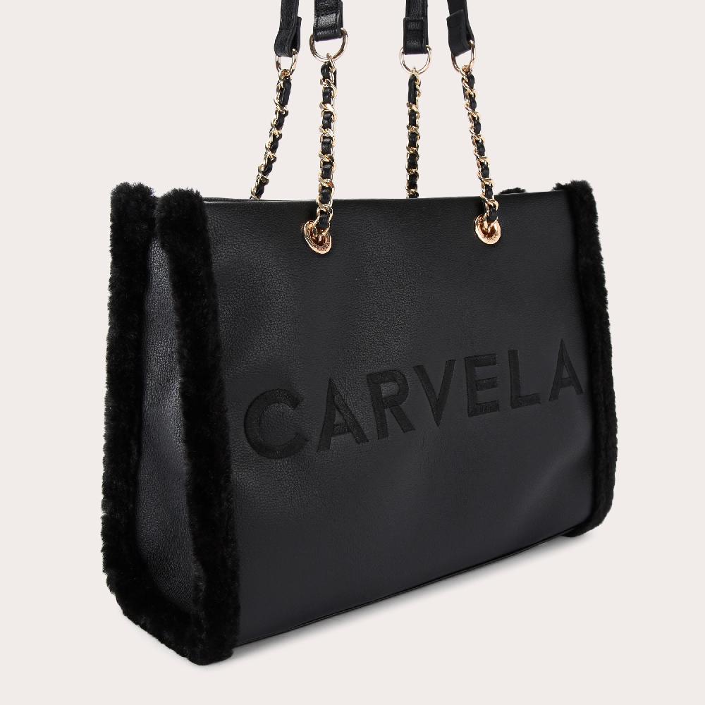 Carvela FRAME FUR TOTE Black Faux Fur Tote Bag By CARVELA