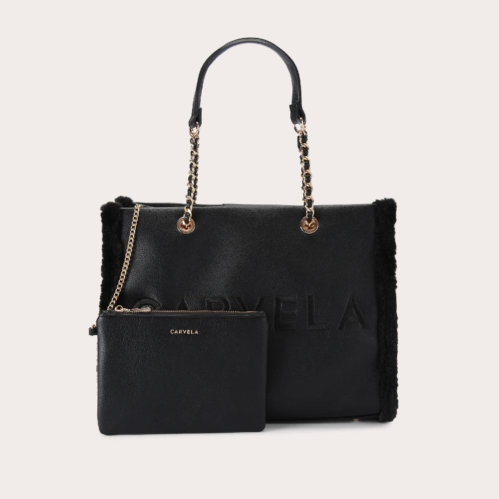 carvela FRAME FUR TOTE Black Faux Fur Tote Bag by CARVELA