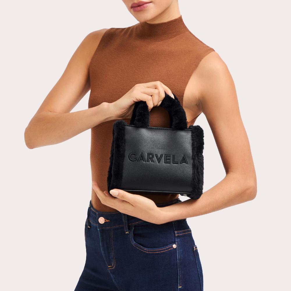 Carvela FRAME MICRO FUR Black Faux Fur Micro Tote Bag By CARVELA