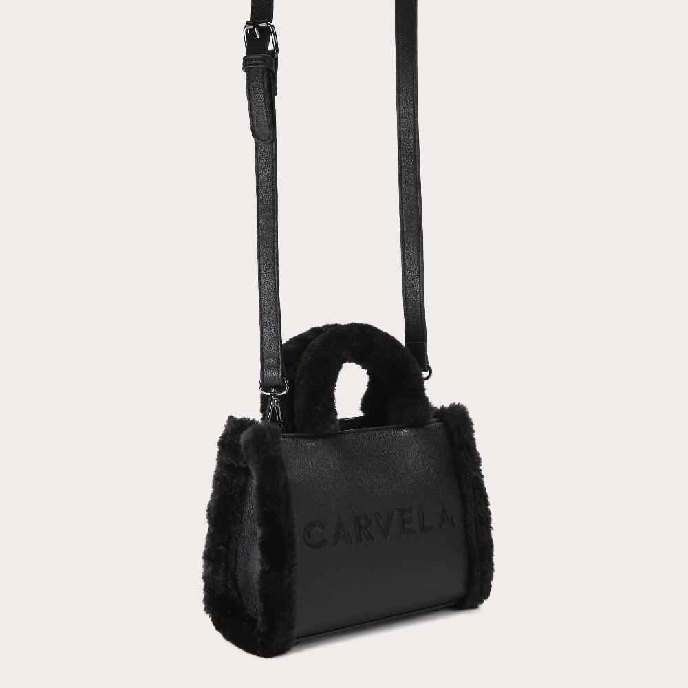 Carvela FRAME MICRO FUR Black Faux Fur Micro Tote Bag By CARVELA