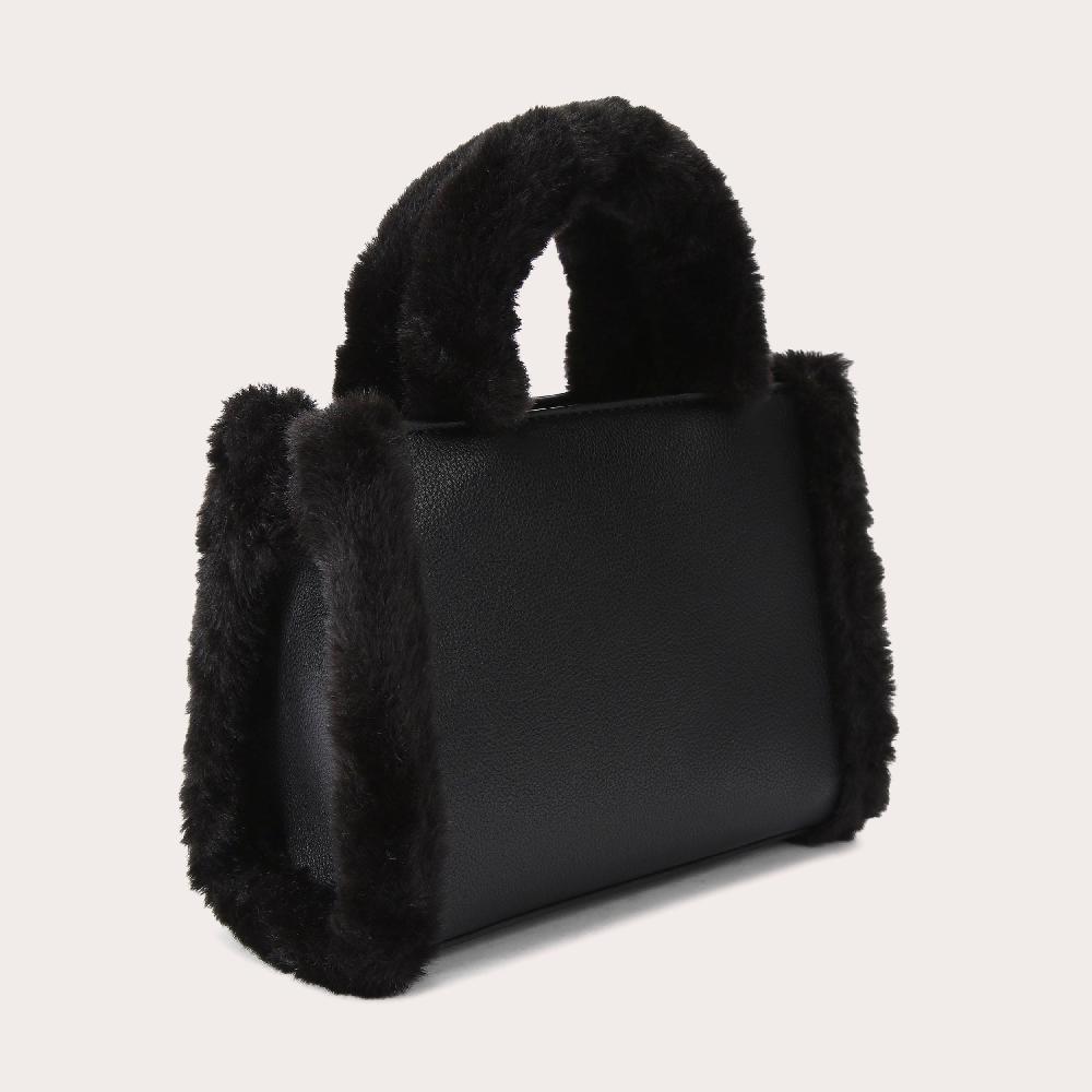 Carvela FRAME MICRO FUR Black Faux Fur Micro Tote Bag By CARVELA