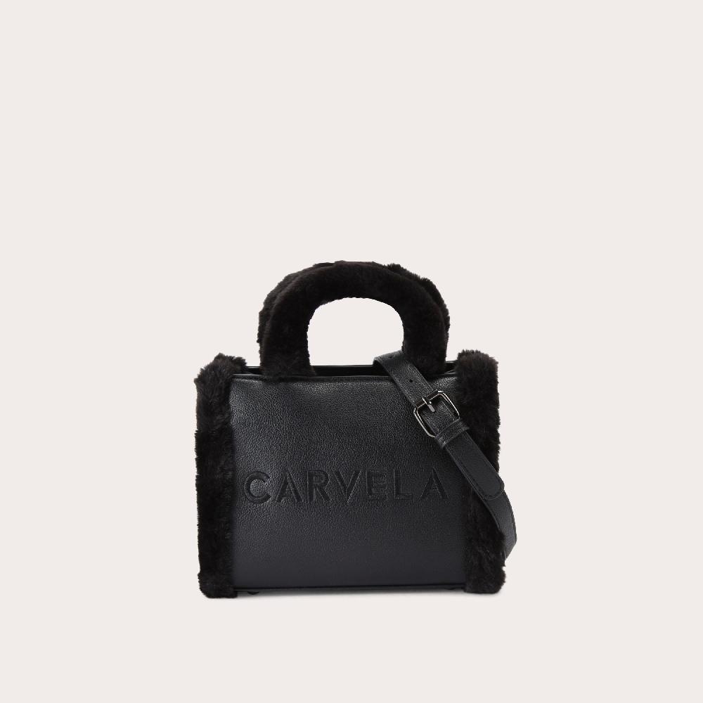 carvela FRAME MICRO FUR Black Faux Fur Micro Tote Bag by CARVELA