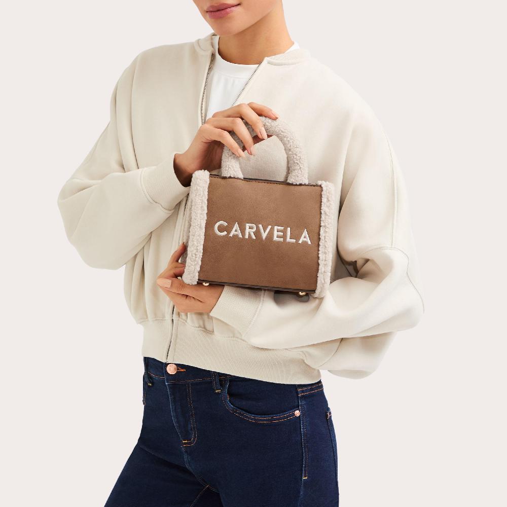 Carvela FRAME MICRO FUR Tan Faux Fur Tote Bag By CARVELA