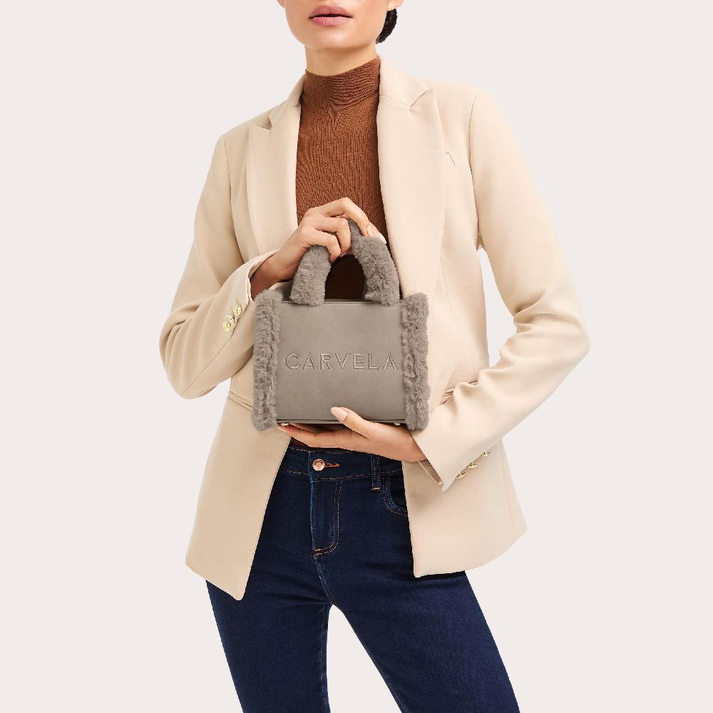 Carvela FRAME MICRO FUR Taupe Faux Fur Micro Tote Bag By CARVELA
