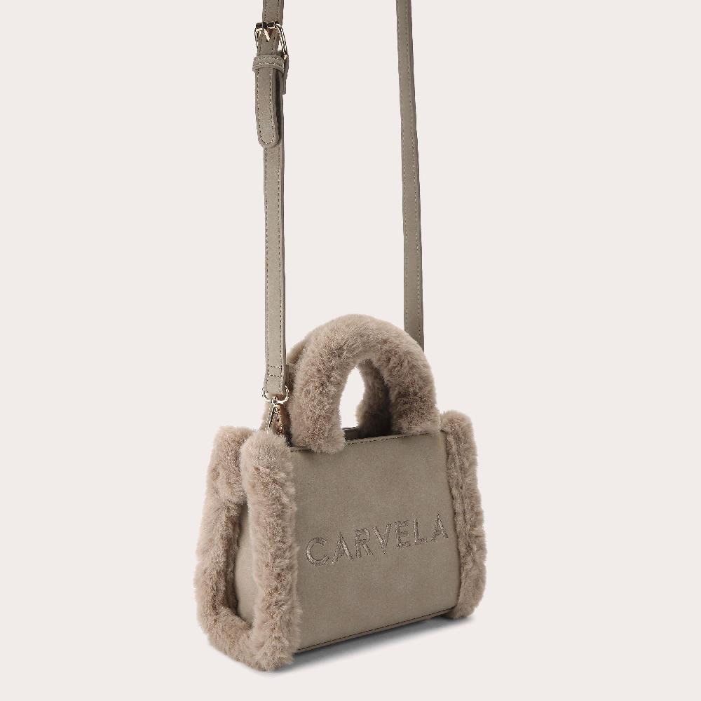 Carvela FRAME MICRO FUR Taupe Faux Fur Micro Tote Bag By CARVELA