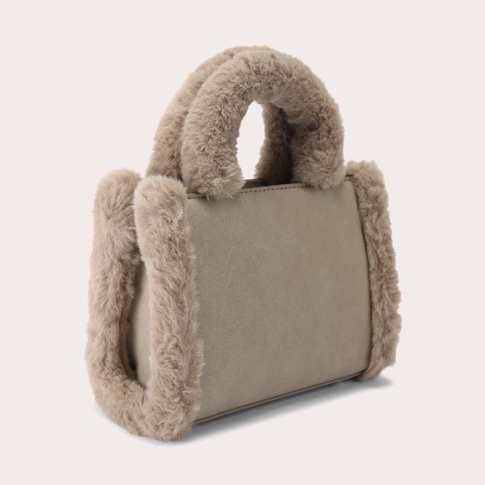 Carvela FRAME MICRO FUR Taupe Faux Fur Micro Tote Bag By CARVELA