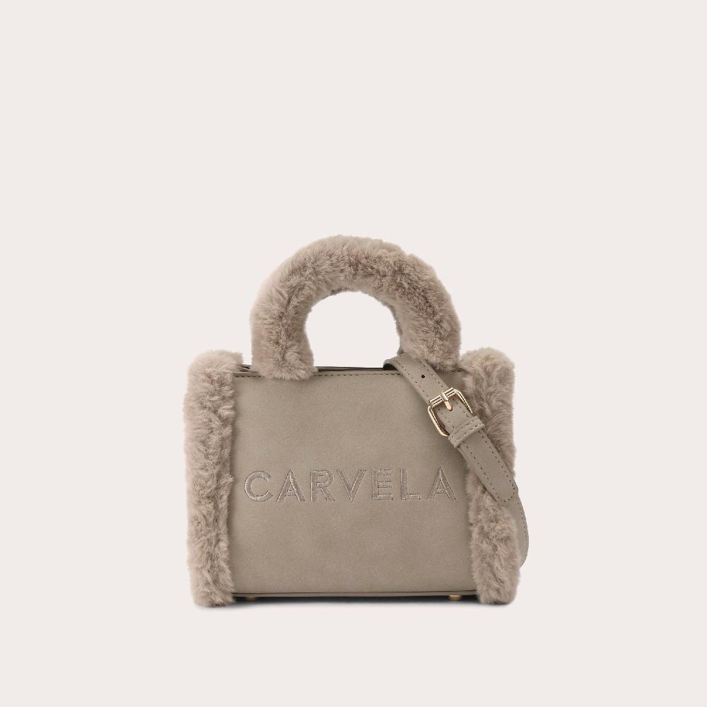 carvela FRAME MICRO FUR Taupe Faux Fur Micro Tote Bag by CARVELA
