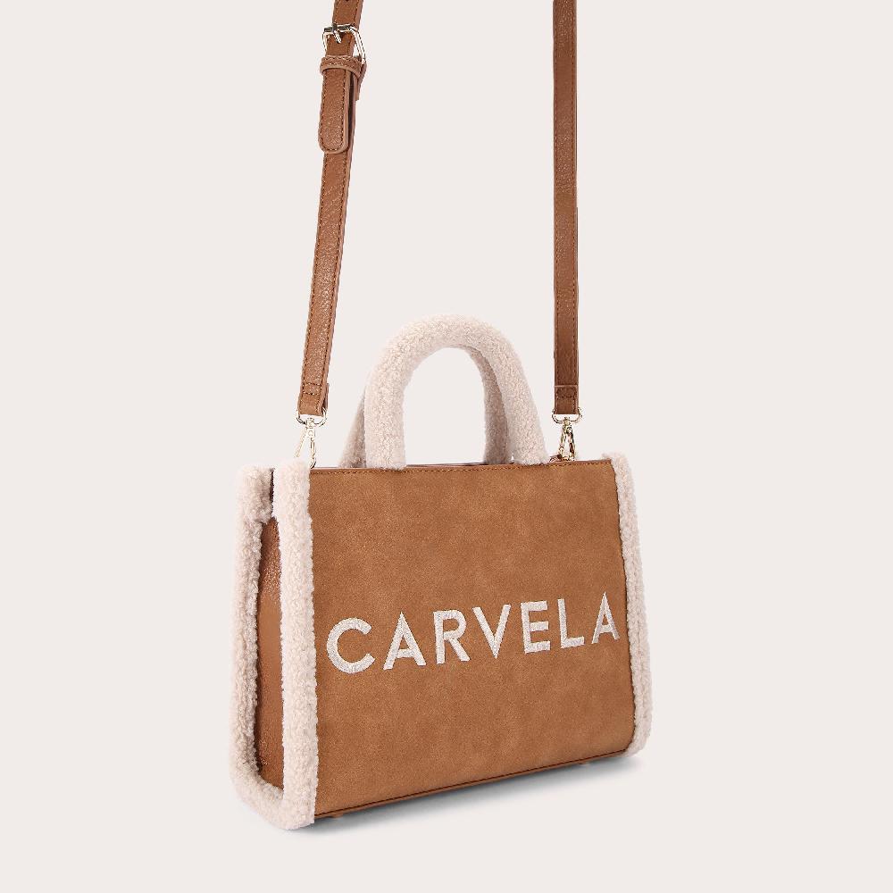 Carvela FRAME MIDI FUR Brown Tan Microsuede Tote Bag By CARVELA