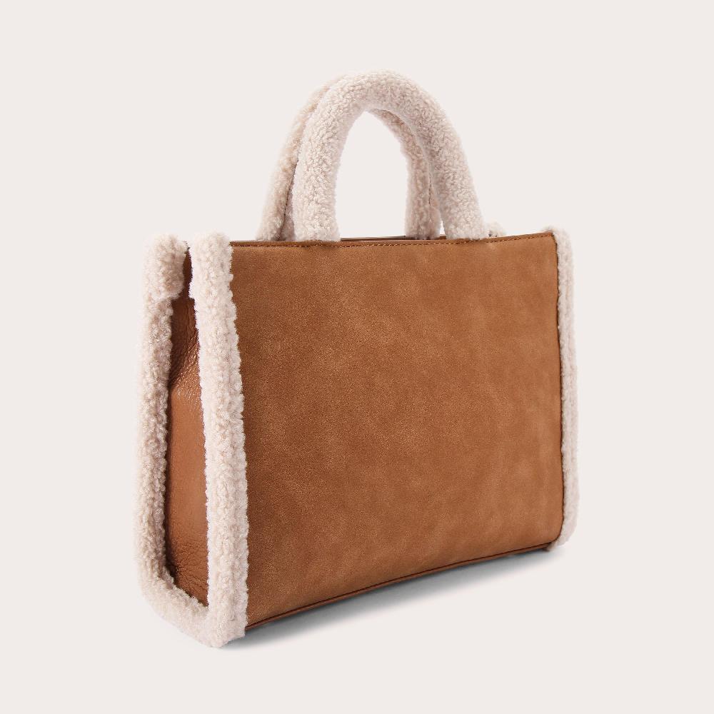 Carvela FRAME MIDI FUR Brown Tan Microsuede Tote Bag By CARVELA