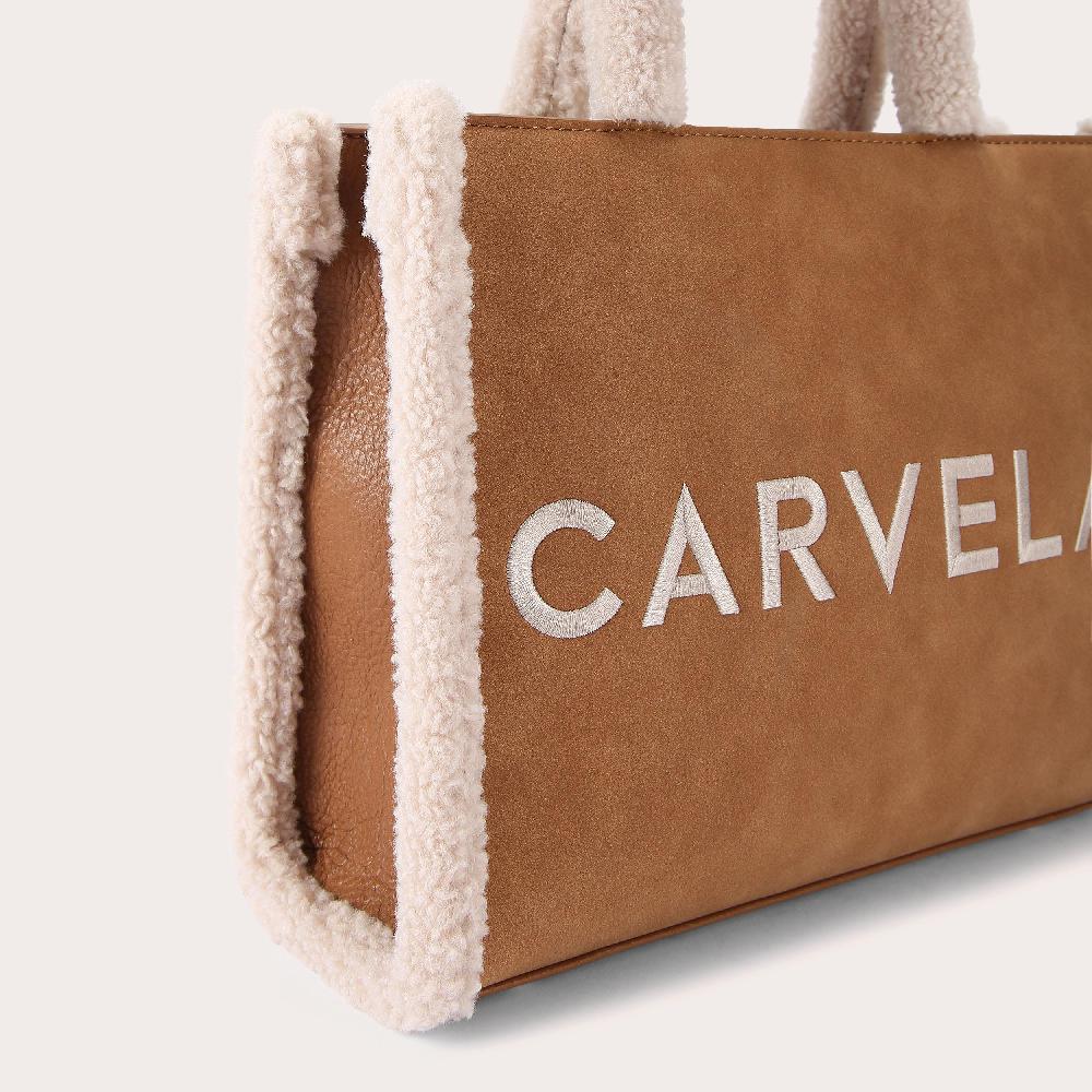 Carvela FRAME MIDI FUR Brown Tan Microsuede Tote Bag By CARVELA