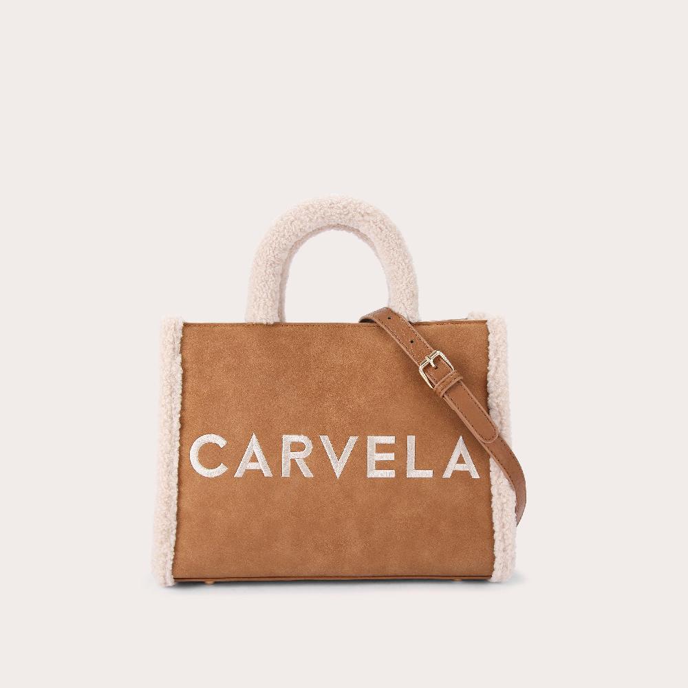 carvela FRAME MIDI FUR Brown Tan Microsuede Tote Bag by CARVELA