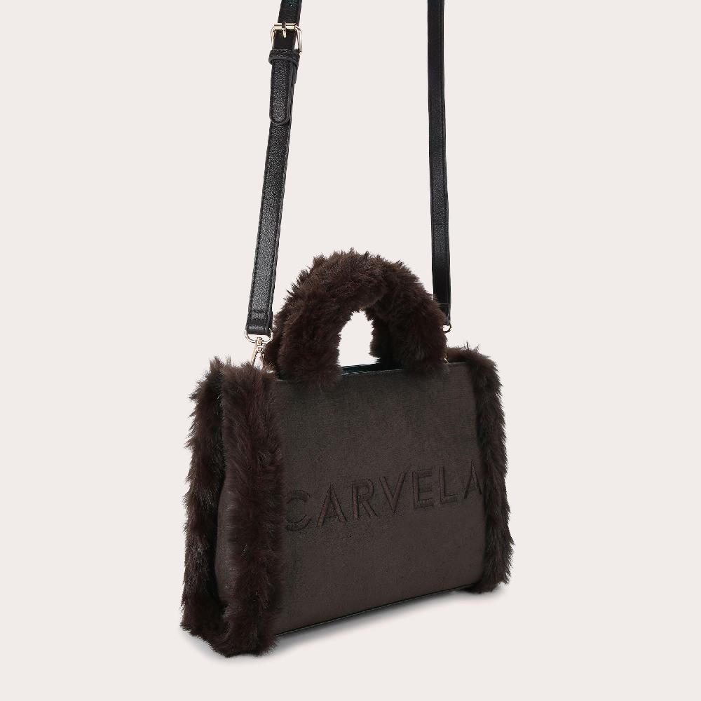 Carvela FRAME MIDI FUR Dark Brown Tote Bag By CARVELA