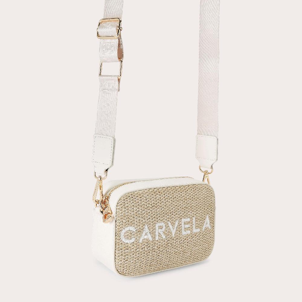 Carvela FRAME MINI X BODY Bone Woven Raffia Mini Cross Body Bag By CARVELA