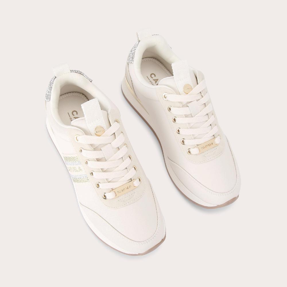 Carvela FRAME RUNNER Beige Crystal Gold Lace Up Trainer By CARVELA
