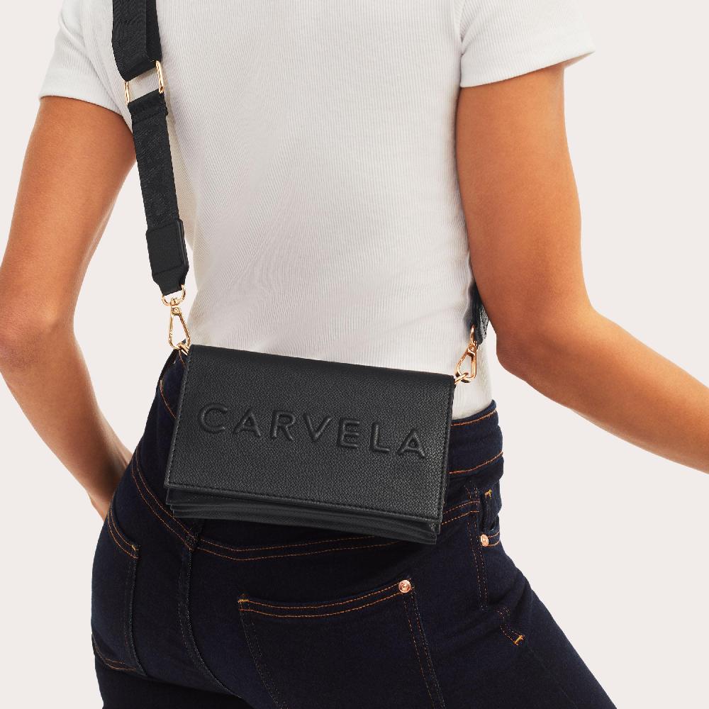 Carvela FRAME WALLET X BODY Black Textured Cross Body Wallet By CARVELA