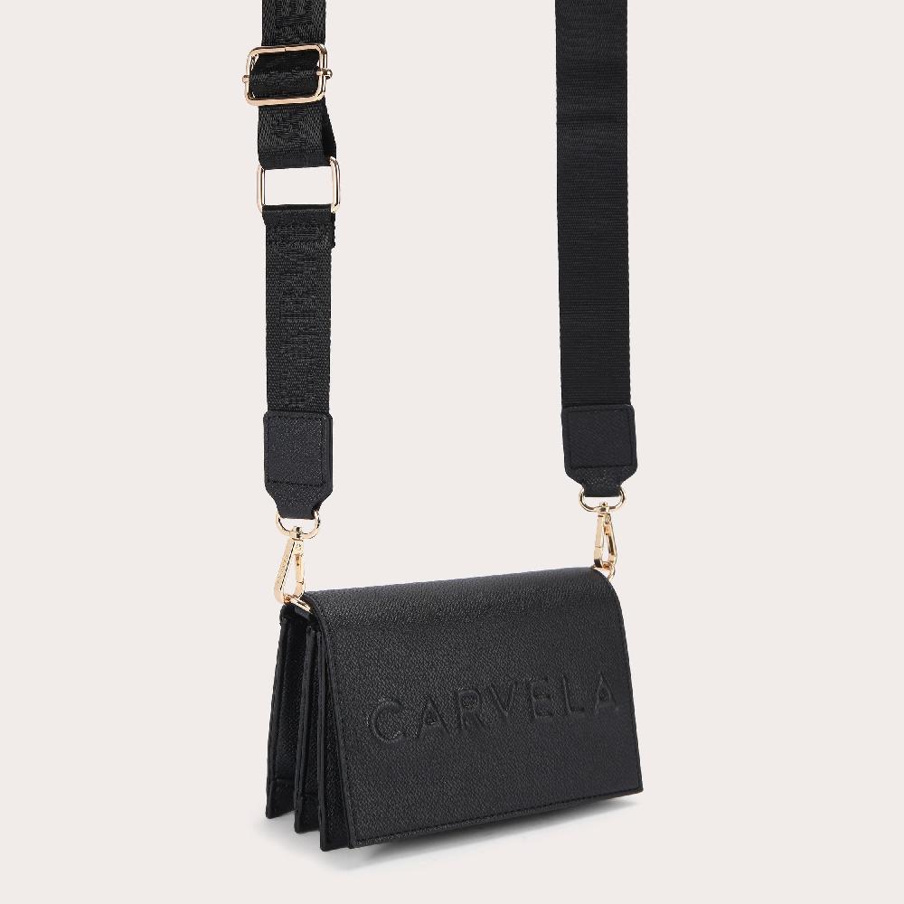 Carvela FRAME WALLET X BODY Black Textured Cross Body Wallet By CARVELA