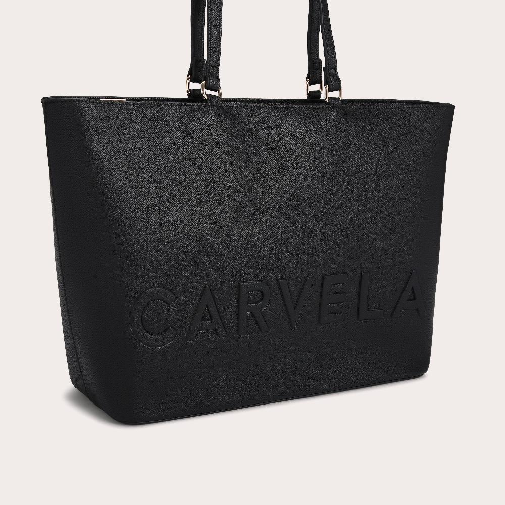 Carvela FRAME WINGED SHOPPER Black Embossed Textured Tote Bag By CARVELA