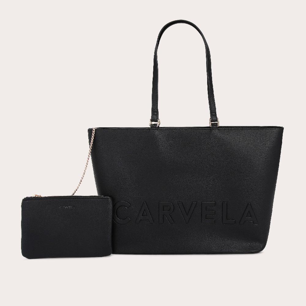 carvela FRAME WINGED SHOPPER Black Embossed Textured Tote Bag by CARVELA