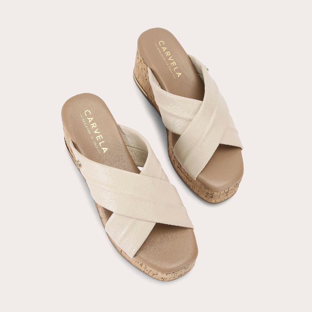 Carvela FRESCO CROSS WEDGE Bone Leather Cross Strap Sandal By CARVELA COMFORT