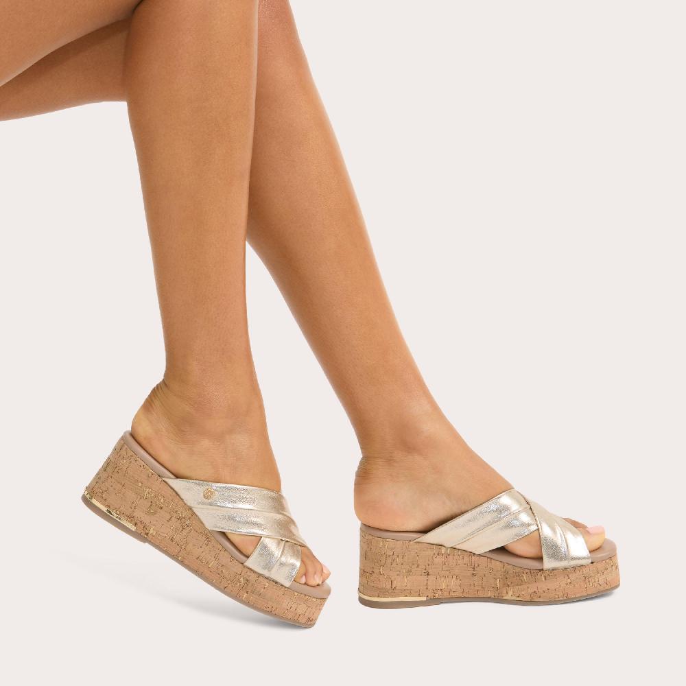 Carvela FRESCO CROSS WEDGE Metallic Gold Leather Heels By CARVELA COMFORT