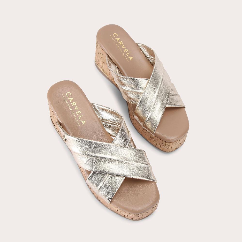 Carvela FRESCO CROSS WEDGE Metallic Gold Leather Heels By CARVELA COMFORT