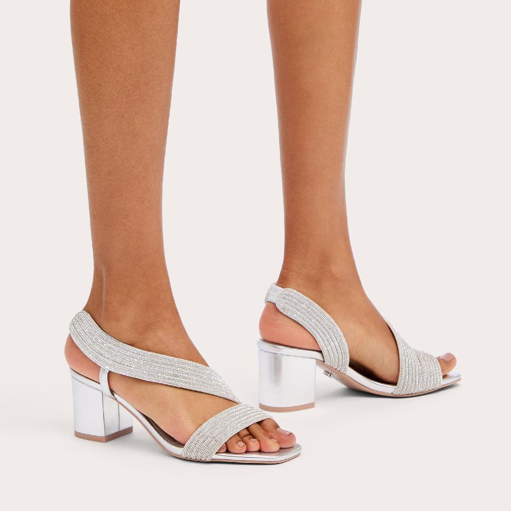 Carvela GALA BLOCK JEWEL 60 Silver Slingback Heel By CARVELA