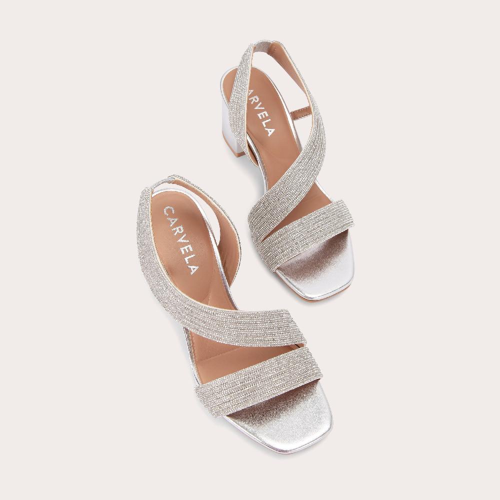 Carvela GALA BLOCK JEWEL 60 Silver Slingback Heel By CARVELA